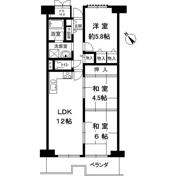 Floor plan. 3LDK, Price 11.5 million yen, Occupied area 64.79 sq m , Balcony area 10.33 sq m