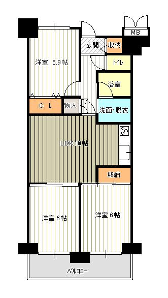 Floor plan. 3LDK, Price 11.8 million yen, Occupied area 62.15 sq m , Balcony area 8.25 sq m