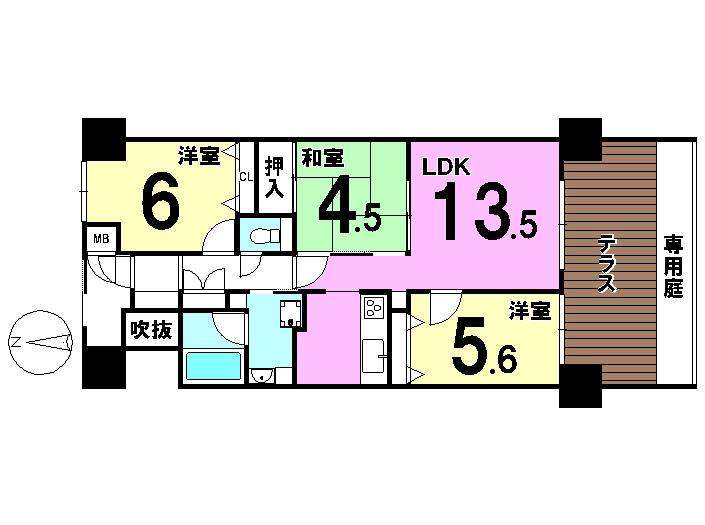 Floor plan. 3LDK, Price 18,800,000 yen, Footprint 64.7 sq m , Balcony area 10.84 sq m
