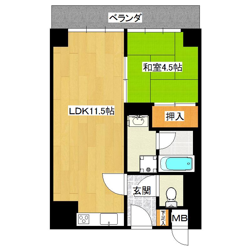 Floor plan. 1LDK, Price 5.9 million yen, Occupied area 38.48 sq m , Balcony area 5.59 sq m