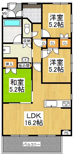 Floor plan. 3LDK, Price 21,800,000 yen, Occupied area 70.31 sq m , Balcony area 8.9 sq m