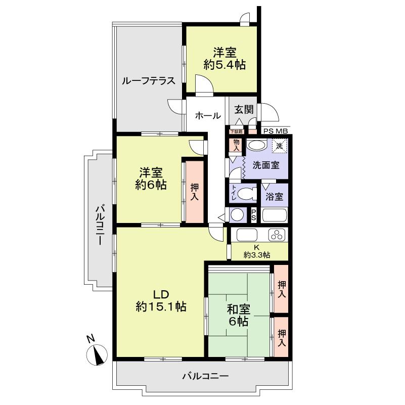 Floor plan. 3LDK, Price 19,800,000 yen, Occupied area 85.91 sq m , Balcony area 15.7 sq m