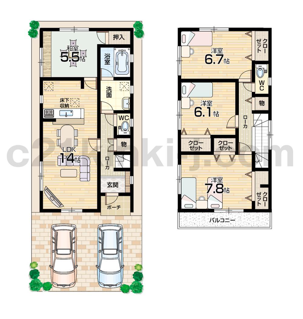 Floor plan. 25,500,000 yen, 4LDK, Land area 95.66 sq m , Building area 95.57 sq m floor plan 4LDK! Parking two possible!