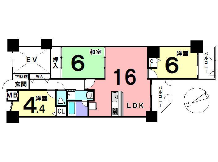 Floor plan. 3LDK, Price 16.3 million yen, Occupied area 66.27 sq m , Balcony area 8.48 sq m