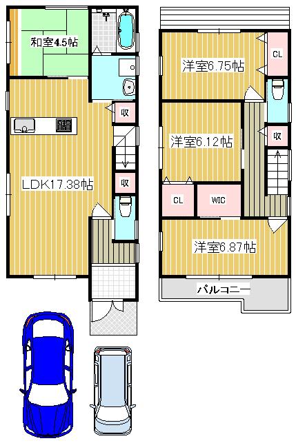Floor plan. 29,800,000 yen, 4LDK, Land area 95.94 sq m , Building area 101.11 sq m ■ Daylighting rate UP with the top FIX window to Japanese-style room! ■ There a feeling of opening a high-door type of joinery