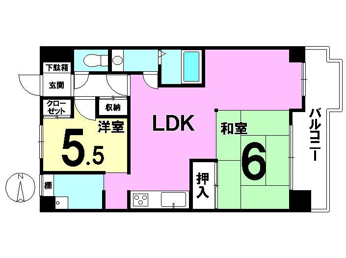 Floor plan. 2LDK, Price 11.8 million yen, Occupied area 54.18 sq m , Balcony area 9.33 sq m