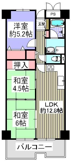 Floor plan. 3LDK, Price 9 million yen, Occupied area 64.78 sq m , Balcony area 10.33 sq m
