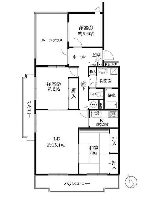 Floor plan. 3LDK, Price 19,800,000 yen, Occupied area 85.91 sq m , Balcony area 15.7 sq m