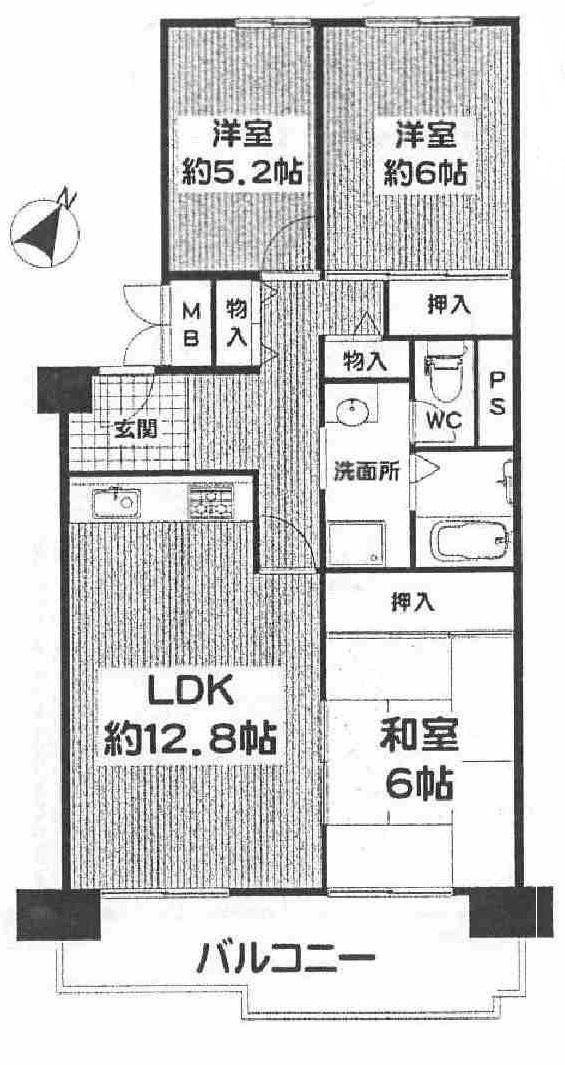 Floor plan. 3LDK, Price 10.9 million yen, Occupied area 76.32 sq m , Balcony area 11.2 sq m