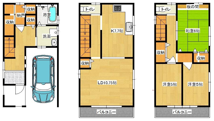 Floor plan. 25,800,000 yen, 3LDK + S (storeroom), Land area 58.25 sq m , Building area 124.24 sq m, 2009. Built, Facing south, Change to 3LDK. 
