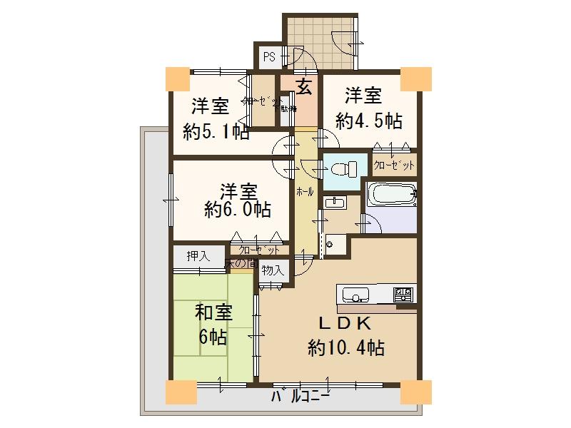 Floor plan. 4LDK, Price 20,200,000 yen, Occupied area 76.95 sq m , View is also the best on the balcony area 25.31 sq m high-rise floor corner room. Since the room is very clean your, Come please visit.