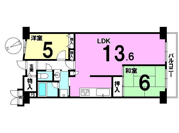 Floor plan. 2LDK, Price 8.8 million yen, Occupied area 62.15 sq m