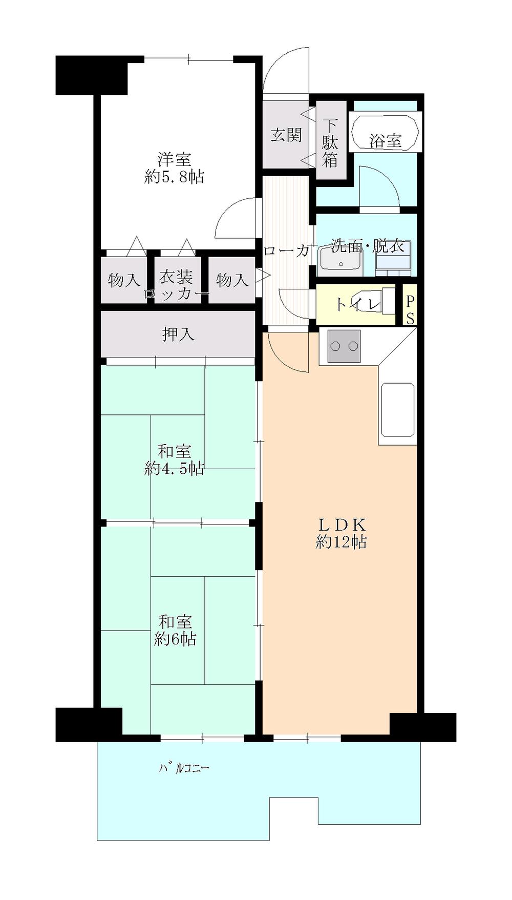 Floor plan. 3LDK, Price 9.8 million yen, Occupied area 64.79 sq m , Balcony area 10.33 sq m Mato drawings