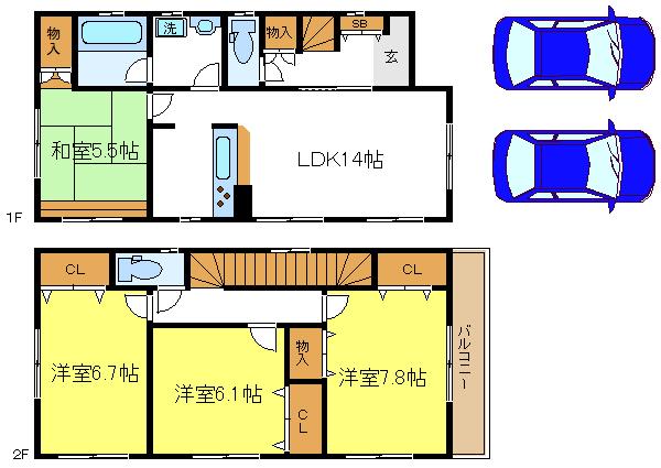 Floor plan. (No. 2 locations), Price 25,500,000 yen, 4LDK, Land area 95.66 sq m , Building area 95.57 sq m