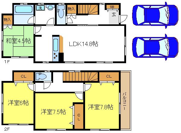 Floor plan. (No. 1 point), Price 25,500,000 yen, 4LDK, Land area 95.66 sq m , Building area 97.59 sq m