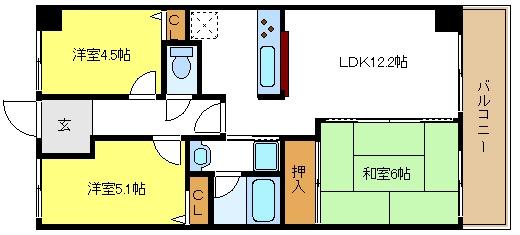 Floor plan. 3LDK, Price 19,800,000 yen, Occupied area 59.92 sq m , Balcony area 7.84 sq m popular counter kitchen type