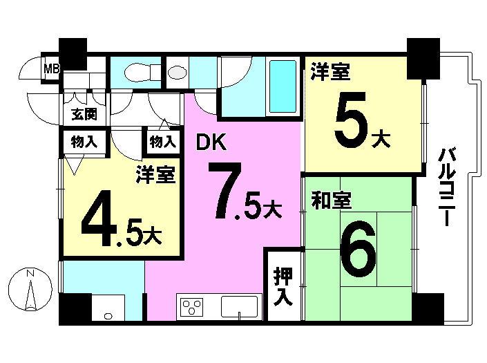 Floor plan. 3DK, Price 10.5 million yen, Occupied area 54.18 sq m , Balcony area 9.33 sq m