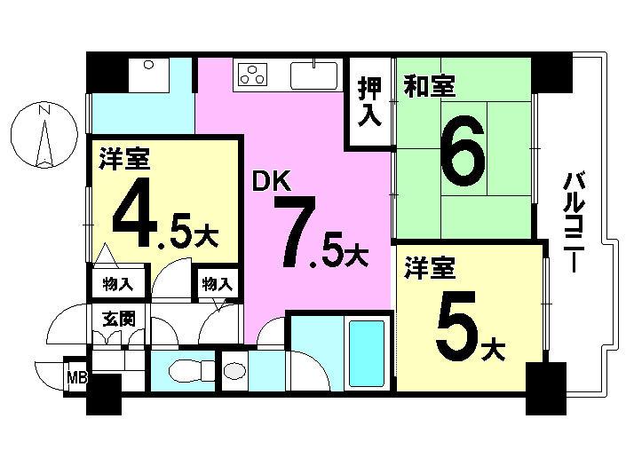 Floor plan. 3DK, Price 10.8 million yen, Occupied area 54.18 sq m , Balcony area 9.33 sq m