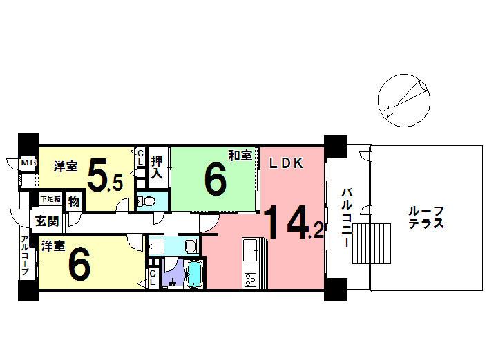 Floor plan. 3LDK, Price 18.5 million yen, Footprint 68 sq m , Balcony area 12 sq m