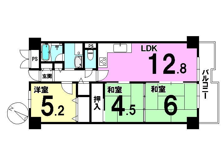 Floor plan. 3LDK, Price 9 million yen, Occupied area 64.78 sq m , Balcony area 10.33 sq m