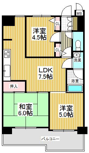 Floor plan. 3LDK, Price 10.5 million yen, Occupied area 54.18 sq m , Balcony area 9.33 sq m