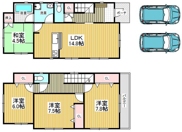 Floor plan. 25,500,000 yen, 4LDK, Land area 95.66 sq m , Dwelling buildings area 97.59 sq m soothing relaxation moments Yuku flow and relax