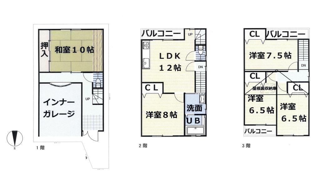 Floor plan. 24.5 million yen, 5LDK + S (storeroom), Land area 63.41 sq m , Building area 126.89 sq m 5LDK + with attic storage 