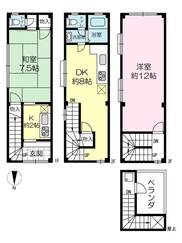 Floor plan. 6.8 million yen, 2DKK, Land area 32.52 sq m , Building area 73.29 sq m