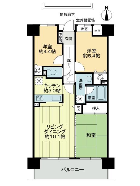 Floor plan. 3LDK, Price 18,800,000 yen, Occupied area 63.27 sq m , Balcony area 10.73 sq m