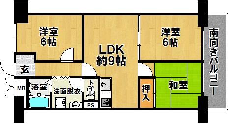 Floor plan. 3LDK, Price 14.5 million yen, Occupied area 57.75 sq m , Balcony area 8.25 sq m