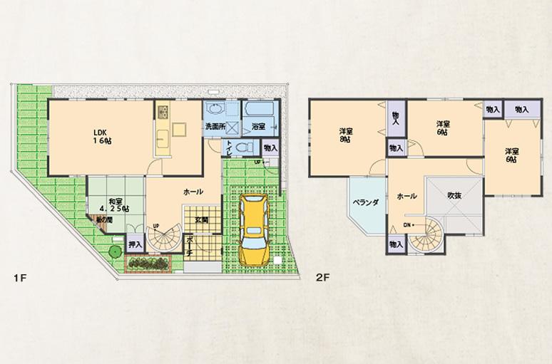 Other building plan example. Full of airy atrium and spiral staircase house. If in conjunction with Japanese-style room LDK in 20 Jodai. (Green Museum plain 77 No. land model house plans)