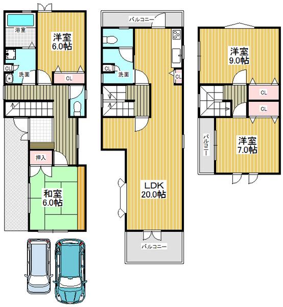 Floor plan. 32,800,000 yen, 4LDK, Land area 95.17 sq m , Building area 122.89 sq m