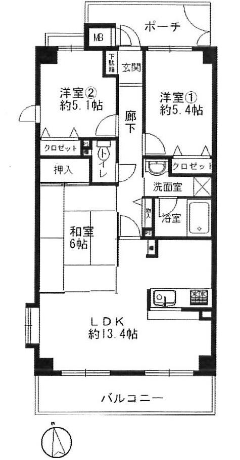 Floor plan. 3LDK, Price 17.8 million yen, Footprint 66 sq m , Balcony area 7.98 sq m
