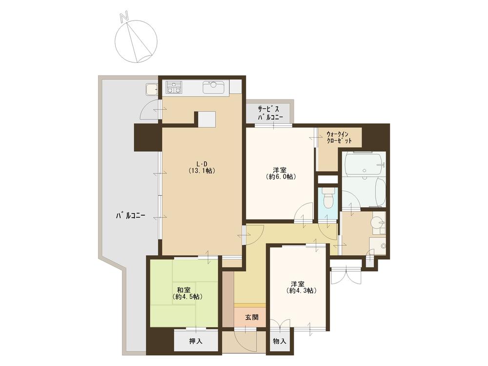 Floor plan. 3LDK, Price 28.5 million yen, Occupied area 69.12 sq m , Balcony area 12.98 sq m