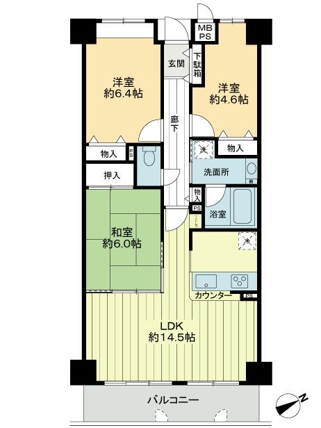 Floor plan. 3LDK, Price 14.9 million yen, Footprint 74.7 sq m , Balcony area 8.4 sq m