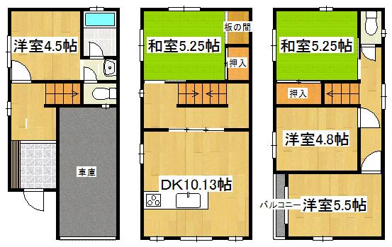 Floor plan. 10.8 million yen, 5DK, Land area 44.02 sq m , Building area 103.58 sq m