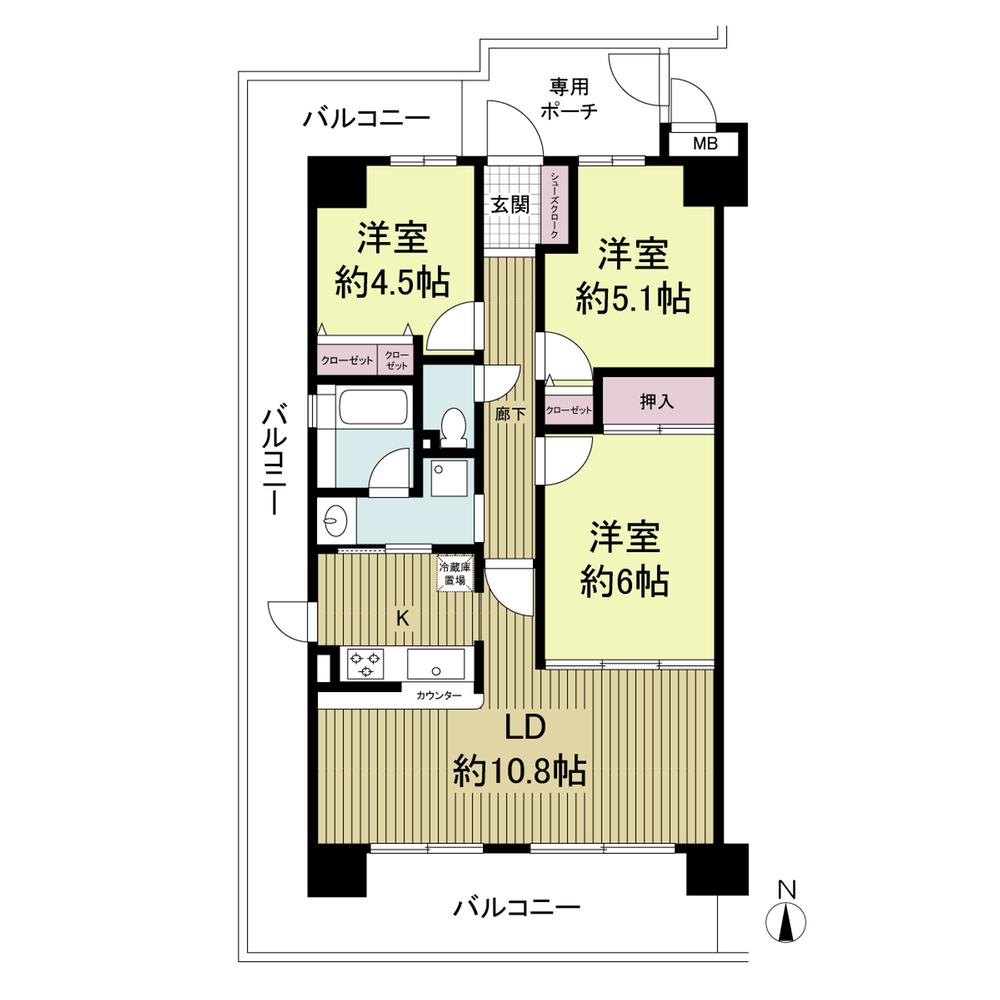 Floor plan. 3LDK, Price 15.9 million yen, Footprint 65.1 sq m , Since the balcony area 28.72 sq m currently Getaway offers tour soon