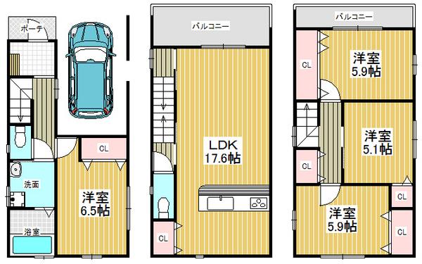 Floor plan. 33,800,000 yen, 4LDK, Land area 64.88 sq m , Building area 101.88 sq m