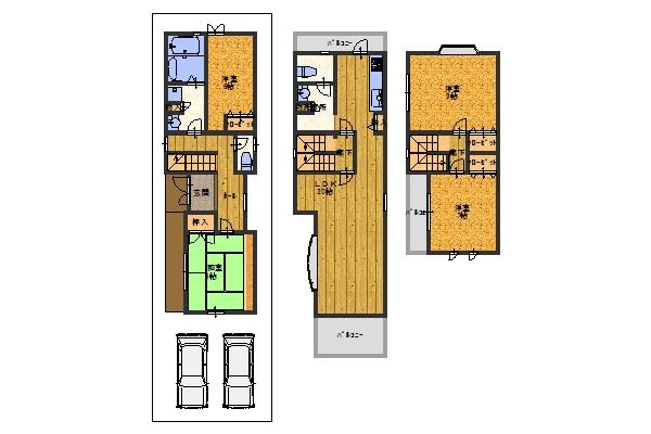 Floor plan. 32,800,000 yen, 4LDK, Land area 95.17 sq m , Building area 122.89 sq m garage two Allowed