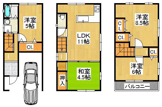 Floor plan. 19,800,000 yen, 4LDK, Land area 43.06 sq m , Building area 104.31 sq m