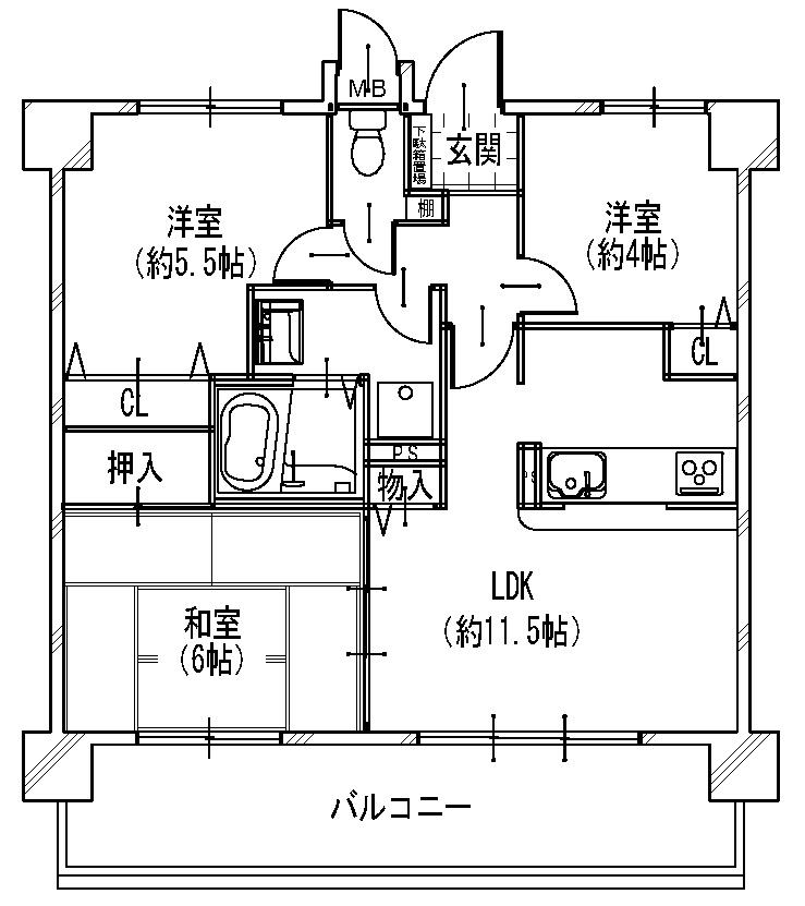 Floor plan. 3LDK, Price 16.8 million yen, Footprint 58.8 sq m , Balcony area 12.8 sq m