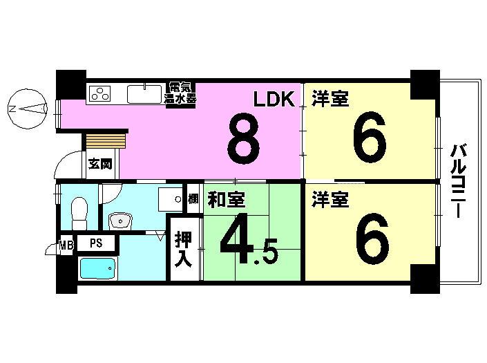 Floor plan. 3LDK, Price 10.5 million yen, Occupied area 52.95 sq m , Balcony area 5.83 sq m