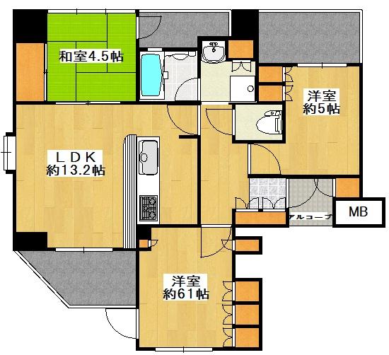 Floor plan. 3LDK, Price 21,800,000 yen, Occupied area 66.38 sq m , Balcony area 11.27 sq m