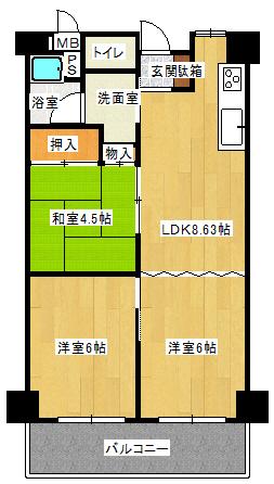 Floor plan. 3LDK, Price 10.9 million yen, Occupied area 52.95 sq m , Balcony area 5.83 sq m