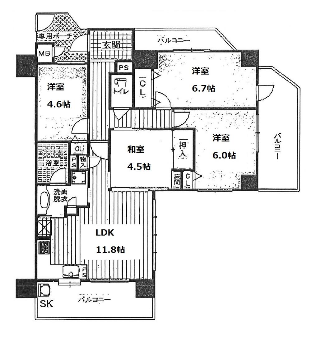 Floor plan. 4LDK, Price 23.8 million yen, Occupied area 76.29 sq m , Balcony area 18.19 sq m