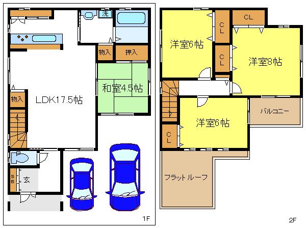 Floor plan. 30,800,000 yen, 4LDK, Land area 100.02 sq m , Next to the building area 98.12 sq m spacious living room is a Japanese-style room. Each room housed is also attractive