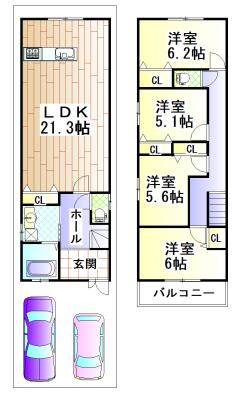 Floor plan. 38,400,000 yen, 4LDK, Land area 88.51 sq m , Building area 104.58 sq m reference floor plan. Free Plan correspondence.