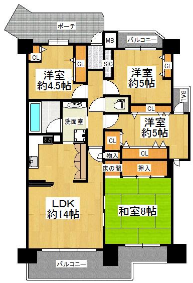 Floor plan. 4LDK, Price 35,800,000 yen, Occupied area 90.88 sq m , Balcony area 13.71 sq m