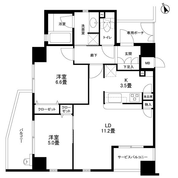 Floor plan. 2LDK, Price 19.9 million yen, Occupied area 60.11 sq m , Balcony area 6.7 sq m