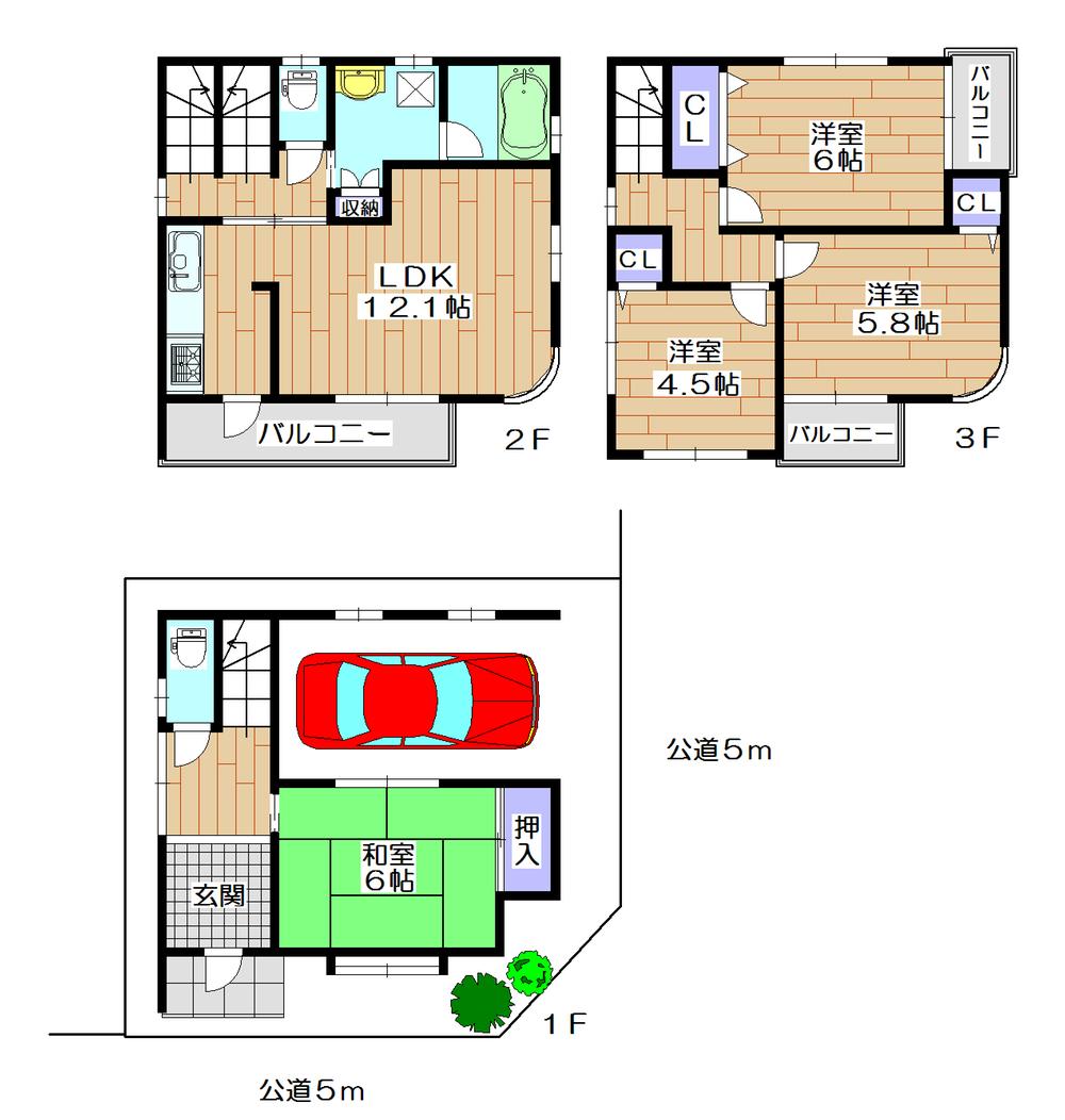 Floor plan. 26,800,000 yen, 4LDK, Land area 51.81 sq m , Building area 99.68 sq m southeast corner lot